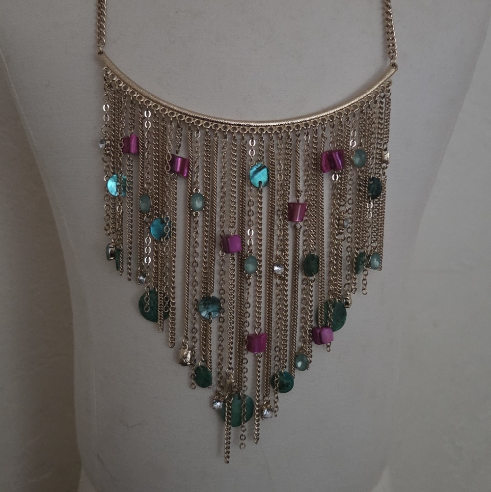 ✨ Boho Multi-Chain Waterfall Statement Necklace - Gold & Jewel Toned